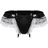 GENEMEN Mens Satin Panties Frilly Lace Sissy Skirts Thongs G-Strings Crossdressers Sexy Underwear Men Lingerie