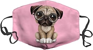 LuxSweet Cute Pug Puppy Dog Wearing Reading Glasses Pink Face Decorative Fashion Design Washable Reusable Unisex Soft and Comfortable for Men and Women