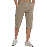 Lexiart Mens Hiking Cargo Shorts Quick Dry Lightweight Work Golf Capri Pants with 5 Zipper Pockets