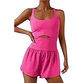 Hotexy Workout Athletic Romper Running Exercise Jumpsuit Shorts Tennis Gym Outfits With Back Zipper Pocket