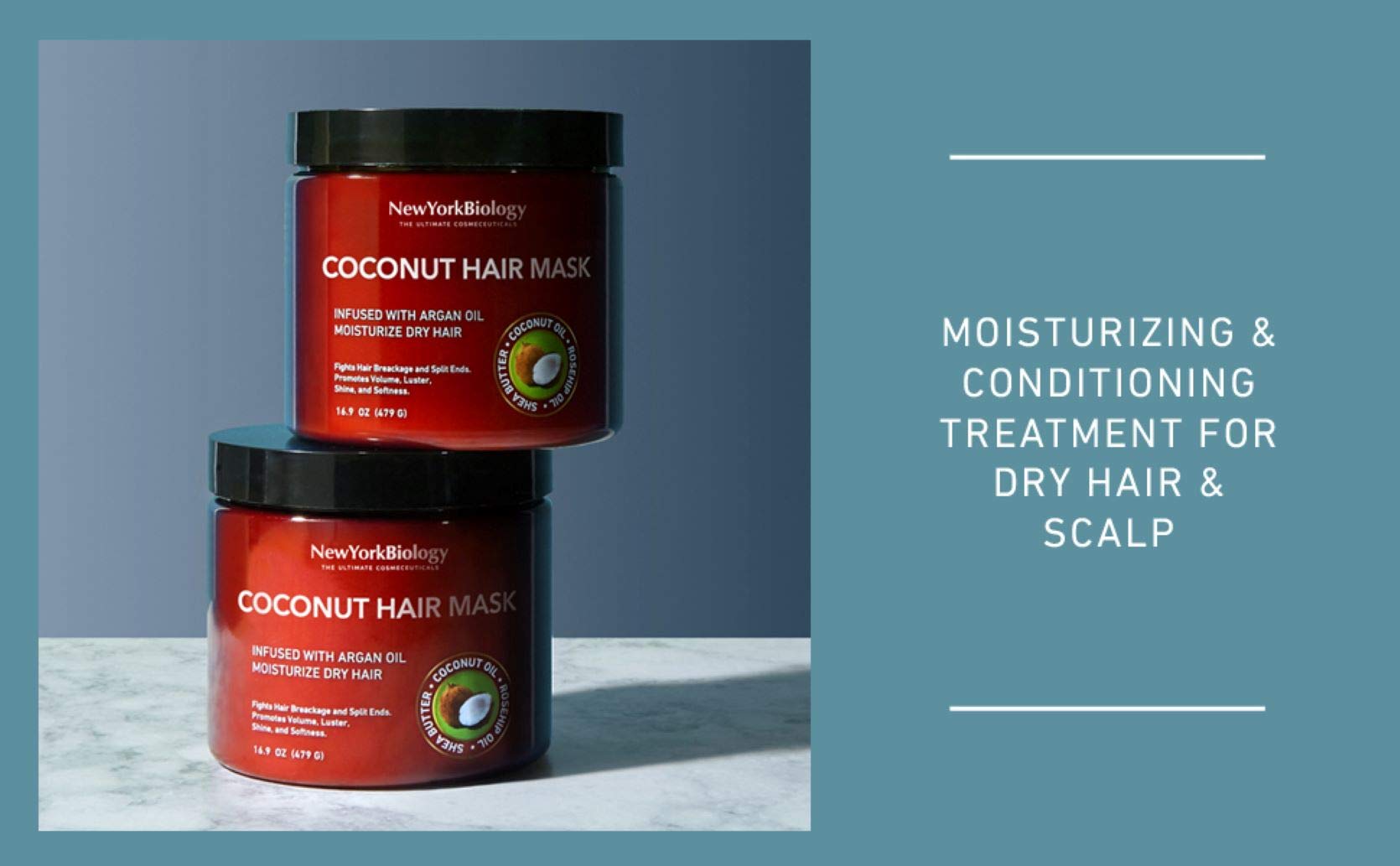 New York Biology Tea Tree Conditioner with Coconut Hair Mask for Hair Growth and Volume - Relief for Dandruff and Dry Itchy Scalp - Moisturizing and Deep Conditioning Dry Hair Treatment