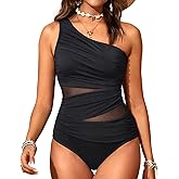 Aqua Eve Women Mesh One Piece Swimsuit - Tummy Control One Shoulder Bathing Suit Cut Out Swimwear 2026