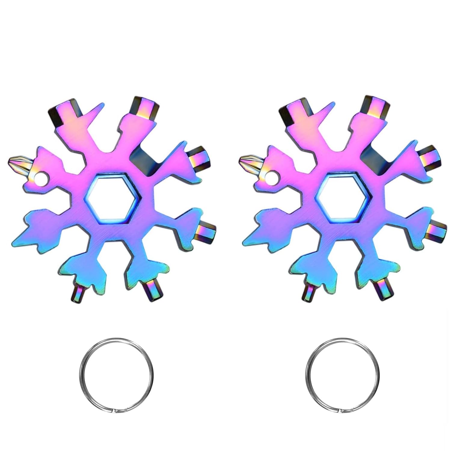 2 Pcs 18 in 1 Snowflake Multi Tool Stainless Steel Handy Tool with Screwdriver Spanner and Bottle Opener for Outdoor Travel Camping and Adventure Multicolor Design