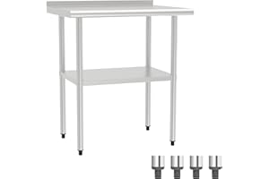 STEELBUS 24 x 30 Inches Stainless Steel Table,NSF Commercial Heavy Duty Kitchen Prep & Work Table,4 Adjustable Legs,Splash Guard,Load Capacity 500 lbs,Suitable For Restaurant,Home,Hotel,Tool Room,Laundry Room