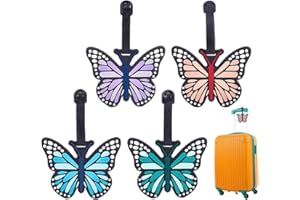 CRAFTYMELODY 4Pcs Butterfly Luggage Tags 4 Color Silicone Butterfly Luggage Identifiers Funny Cute Tags ID Labels Purple Blue