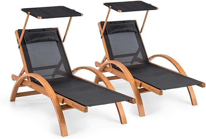 Amazon De Blumfeldt Panamera Liegestuhl Mit Verstellbarem Sonnendach 2 0 Edition 2er Set Gartenliege Sonnenliege Kiefernholz Wasserfest Uv Und Sonnenschutz Bis Zu 110 Kg Kopfkissen Schwarz