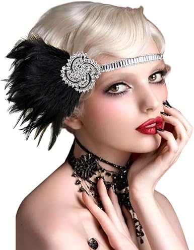 Vintage Bridal Feather Headband Great Gatsby Headpiece Gangster