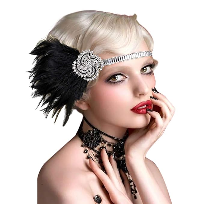 Vintage Bridal Feather Headband Great Gatsby Headpiece Gangster Ladies Elastic Hairband Jazz Dance Accessories