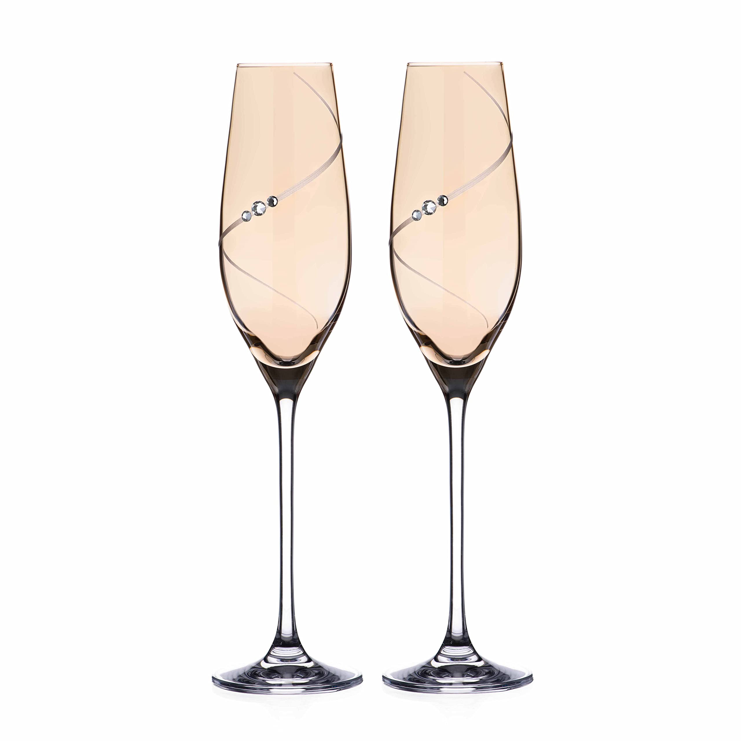 DIAMANTE Pair of Amber Lustre Silhouette Champagne Flutes Embellished with Beautiful Crystals Set of 2 in Elixir Gift Box