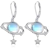 Planet Earrings for Women Girls 925 Sterling Silver Planet Dangle Drop Earrings Moonstone Earrings Moon Star Earrings Planet Jewelry Gifts for Women Girls