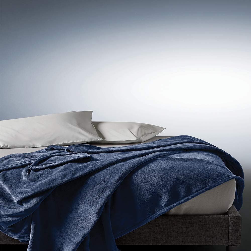 Sunbeam King Premium Soft Electric Heated Blanket Velveteen Plush 20 Heat Settings, Dual Controls (Blue): Home & Kitchen