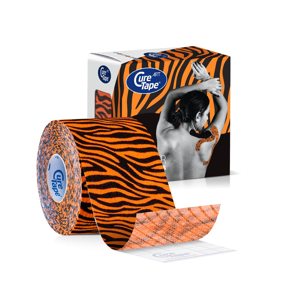 CureTape Art Kinesiology Tape 5m x 5cm Uncut – Waterproof Latex-Free Hypoallergenic Kinetic Physio Tape – Medical Tape for Muscle & Joint Support & Blisters – Elastic K Tape for Knee Support - Tiger