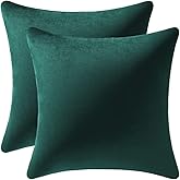 DEZENE Euro Sham Covers 24x24 Green: Pack of 2 Cozy Soft Velvet Square Modern Luxury Decorative Throw Pillow Cases for Sofa Couch Living Room Bed Home Decor Christmas