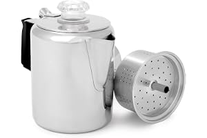 GSI Outdoors Percolator Coffee Pot I Glacier Stainless Steel with Silicone Handle for Camping, Backpacking, Travel, RV & Hunting - Stove Safe