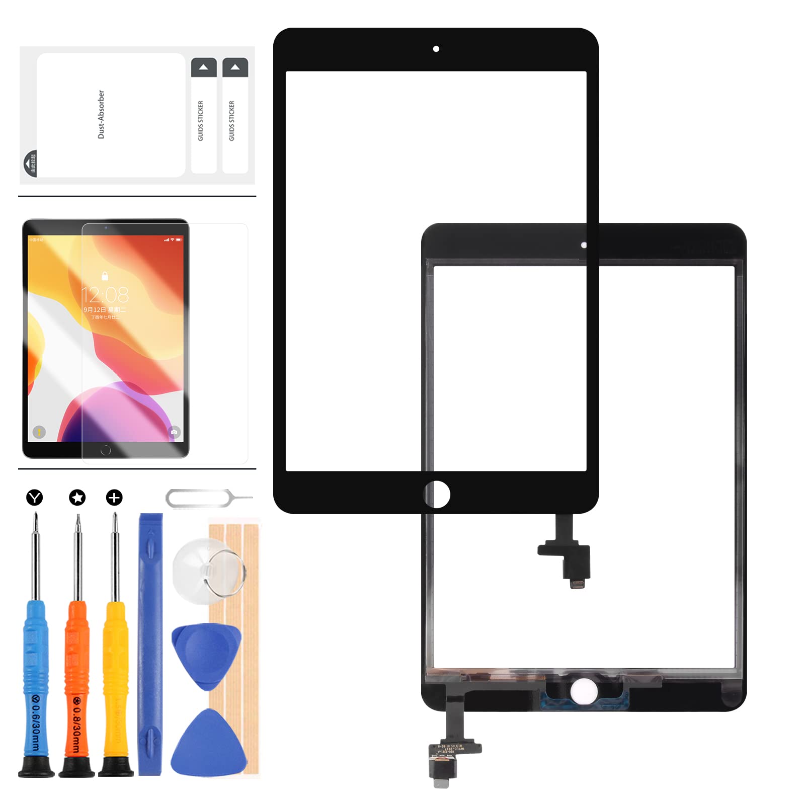 LADYSON 7.9" Touch Screen Replacement For IPad MINI 3 3rd Generation Touch Screen Digitizer Glass Assembly Kits A1599 A1600 A1601 Sensor Panel with IC + Tools+Tempered Glass (Black)