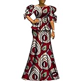 BintaRealWax African Dress for Women 2 Piece Traditional Beautiful Print Ankara Dashiki for Party Work Evening Dress