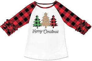 BesserBay Christmas Girls Cute Ruffled Long Sleeve Raglan Shirt 1-10 Years