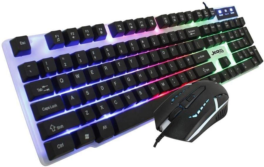 Jedel GK100 RGB Gaming Keyboard & Mouse Set, White,Rgb