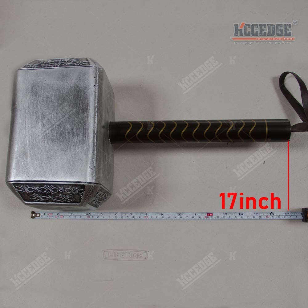 Avengers Endgame 17 Inch Large Adult Size Thor's Hammer PU Foam Thunder Hammer Toy Collectors Cosplay Prop Fancy Replica Weapon Silver Grey: Clothing