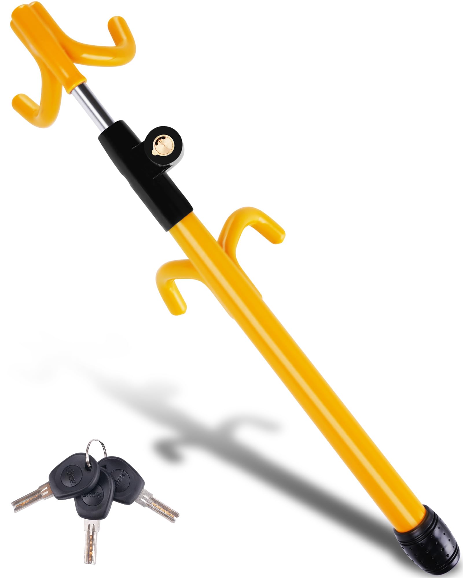 Photo 1 of ***MISSING KEYS**** Tevlaphee Car Steering Wheel Lock Great Deterrent Adjustable Car Lock Steering Wheel Anti Theft Car Device for Vehicles,Trucks,Vans,SUVs (Yellow)