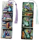 Colorful Art Flower Bookshelf Bookmark - Romantic Artsy Vibe Bookmarks, Perfect Reading Gift for Book Lovers, Bookworms and Friends (2pcs/Set A)
