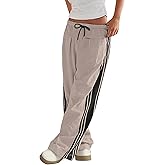 ONLYSTORY Womens Wide Leg Track Pants Side Striped Casual Drawstring Baggy Palazzo Pant with Pockets