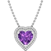 Dazzlingrock Collection 8mm Heart Gemstone & Round Natural Diamond Heart Double Halo Pendant, 14K White Real Solid Gold