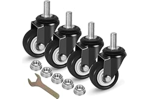 8T8 2 Inch Caster Wheels with Threaded Stem 3/8"-16x1"(Screw Diameter 3/8", Length 1") Replacement Heavy Duty PU Casters for Cart Table Furniture, Mount Industrial Castors with Flange Nuts, Set of 4