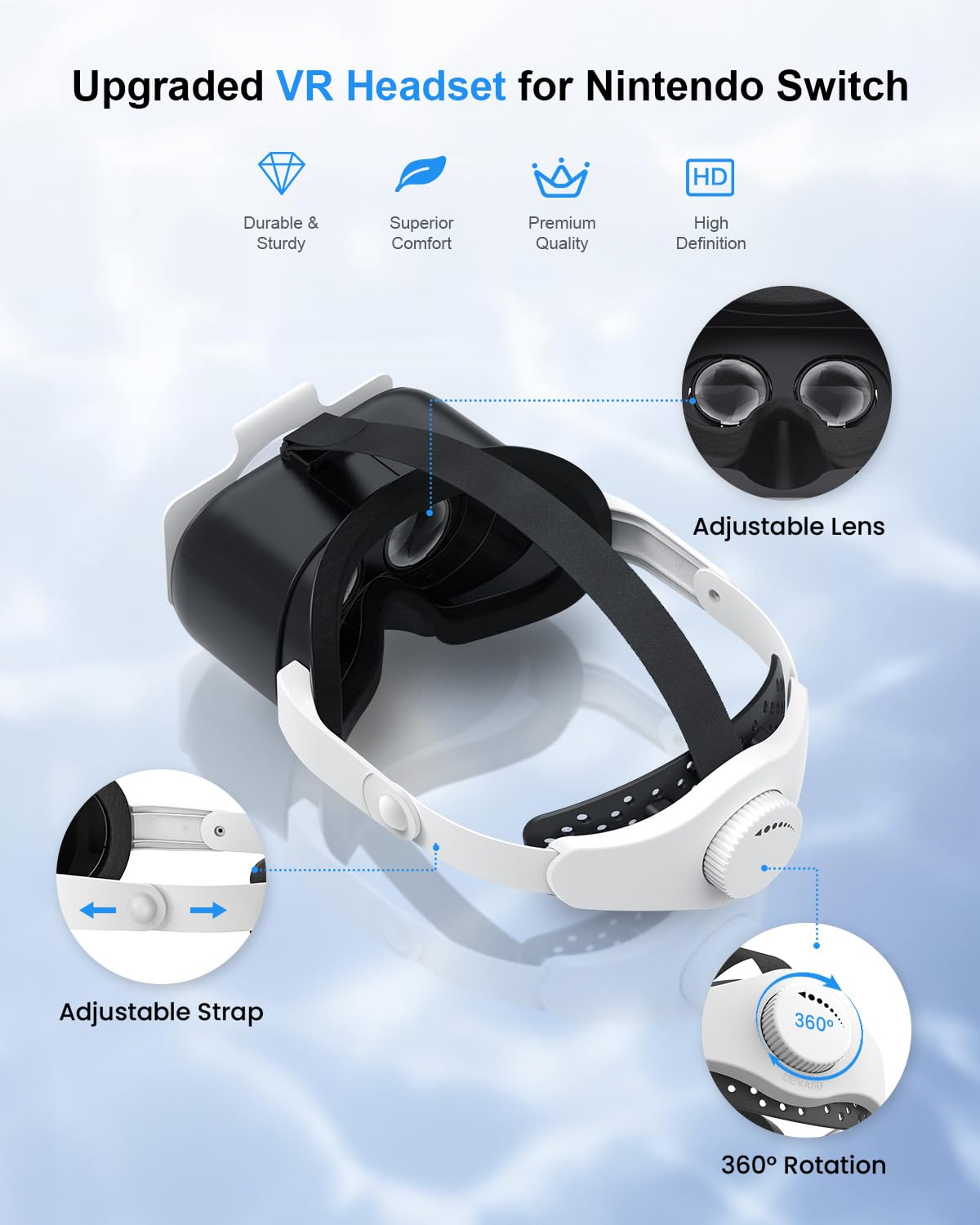 Aufgewertet VR Brille für Nintendo Switch/Switch OLED Modell, 3D Virtual Reality Headset Spiele Zubehör mit Anpassbaren HD-Gläsern und Elite Strap, Switch VR Labo Goggles Brille 2