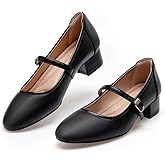 hingswink Mary Jane Shoes Women Low Heels Dress Shoes Pumps Low Heel 2 Inch Chunky Heel Mary Janes Pumps with Adjustable Ankle Strap for Women Dressy Casual
