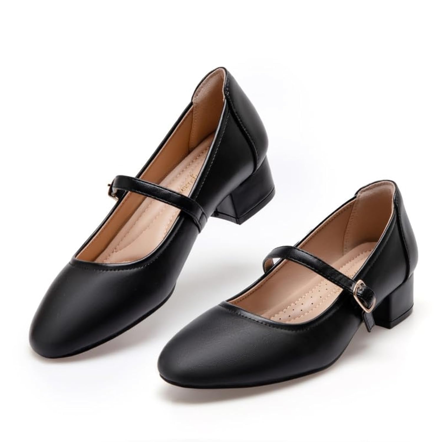 Photo 1 of hingswink Mary Jane Shoes Women Black Low Heels Dress Shoes Pumps for Women Dressy Low Heel 2 Inch Chunky Heel Mary Janes Pumps with Adjustable Ankle Strap for Women Dressy Casual, PU Black, Size9