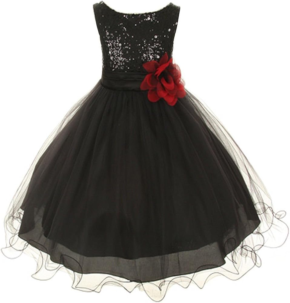 black sequin flower girl dress