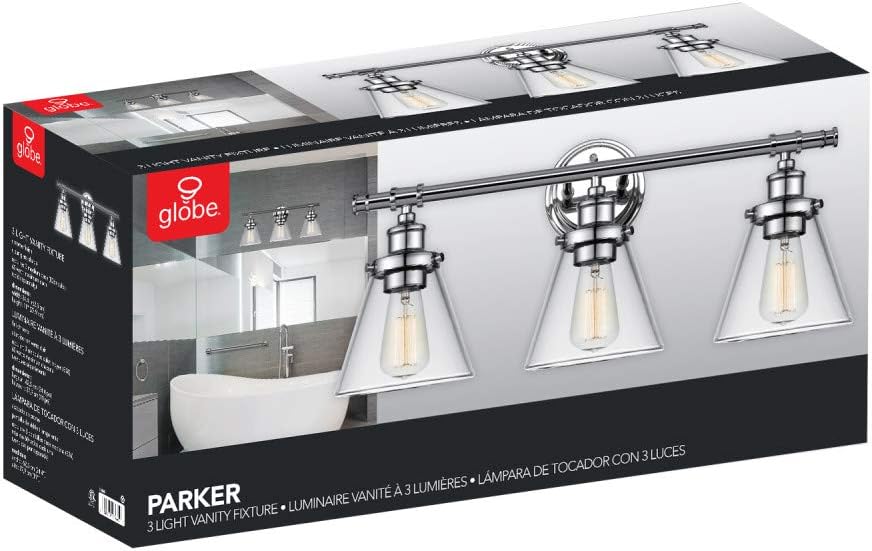 Globe Electric Parker 3 Chrome Vanity Light with Clear Glass Shades 51445: Home Improvement