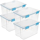 Sterilite Gasket Storage Box with Lids for Home &amp; Office, 54 Quart, 4-Pack | Heavy-Duty, Stackable, and Organizing Containers for Bathroom, Cabinet, Closet, and Garage, Clear and Blue Aquarium Latches