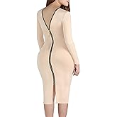 YMING Womens Zipper Back Bodycon Dress Sexy Club Dresses Solid Color Midi Dress Plus Size