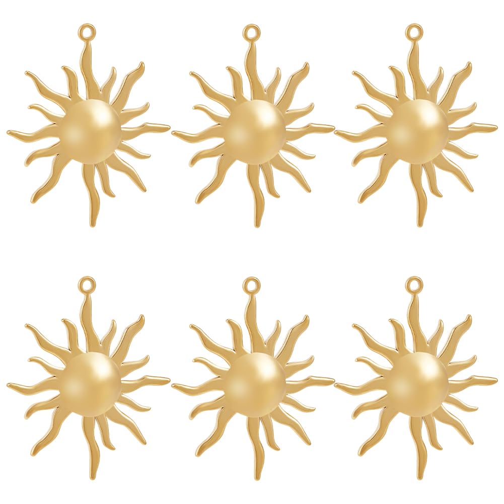 Photo 1 of Beebeecraft 1 Box 6Pcs Sun Charm 18K Gold Plated Stainless Steel Flat Round Celestial Sunflower Pendants Charms for Jewellery Making Charms DIY Necklace Bracelet Crafts