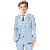 Boys Linen Suits for Kids Summer Slim Fit 3 Piece Beach Wedding Outfit Light Weight Tuxedo Linen Suit Set