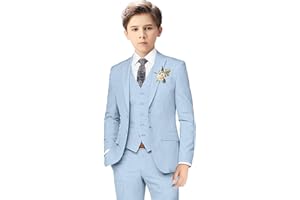 KEYWANTS Boys Linen Suits for Kids Summer Slim Fit 3 Piece Beach Wedding Outfit Light Weight Tuxedo Linen Suit Set