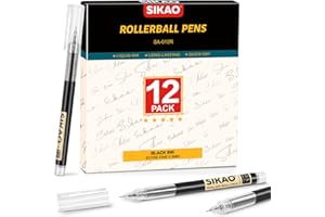 Sikao Liquid Ink Rollerball Pens 0.5 mm Black Ink, Extra Fine Point, Quick Dry Gel Ink, Super Smooth Writing (12 Pack)