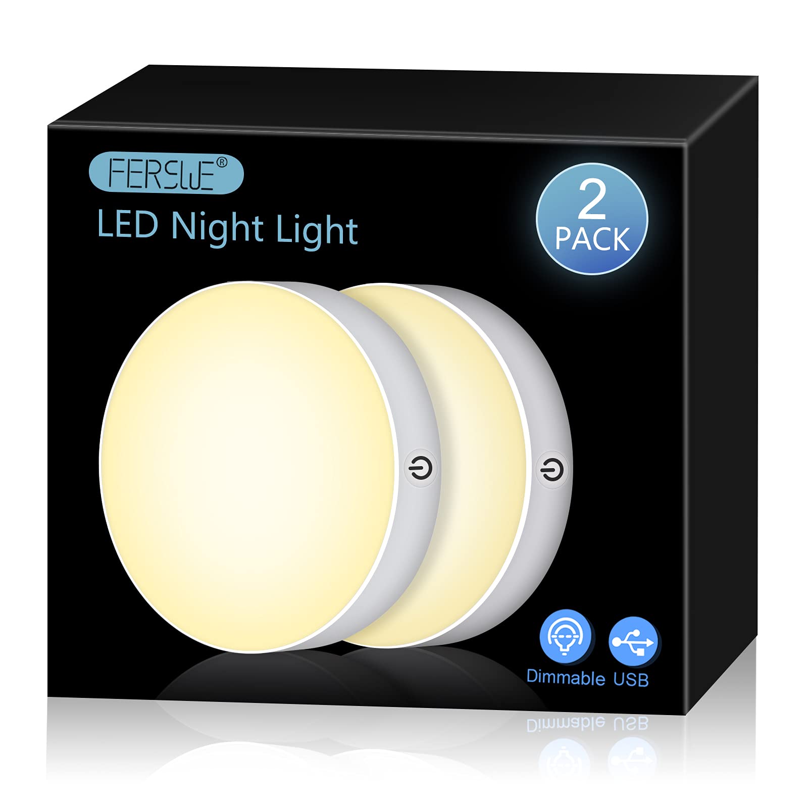 Photo 1 of 1PC.  Ferswe Dimmable Touch Lights, 3000K Rechargeable Tap Light with 1000mAh Large Battery, Stick on Lights for Closet, Cabinet, Shelf, Wall and Desk