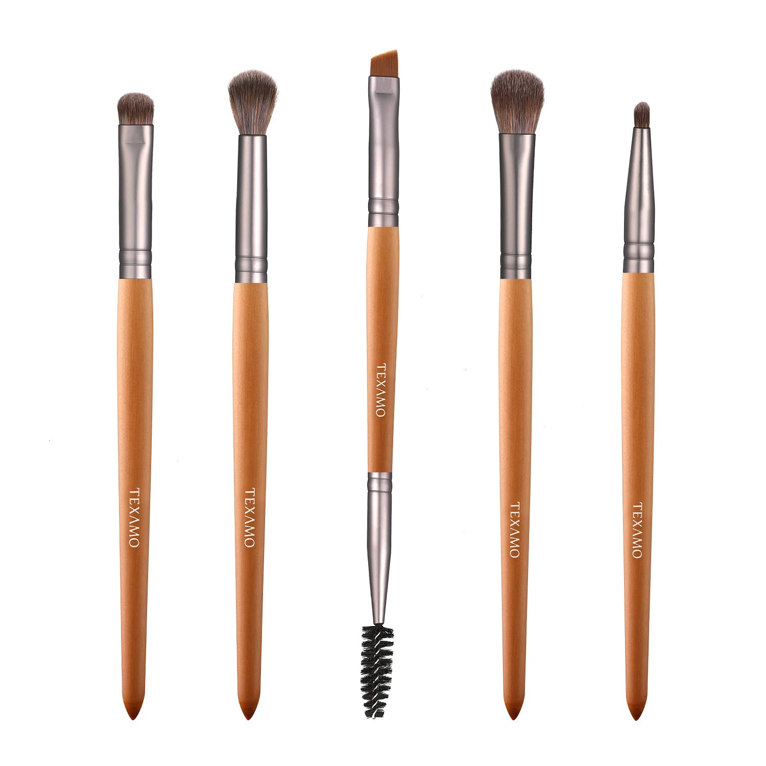 Eyeshadow Brushes Set for Angled Eyebrow Spoolie Eye Shadow Shader Crease Precision Pencil Smudge Blending Brush, Travel 5Pcs Eye Makeup Brush Kit, Wooden: Beauty