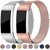 For Fitbit Charge 2 Bands, Maledan Stainless Steel Milanese Metal Replacement Accessories Bracelet Strap with Magnet Lock for Fitbit Charge 2 HR Rose Gold Silver Small