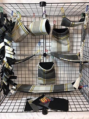 15 Piece Yellow,Brown,Gray,Black,& White Sugar Glider Cage Set