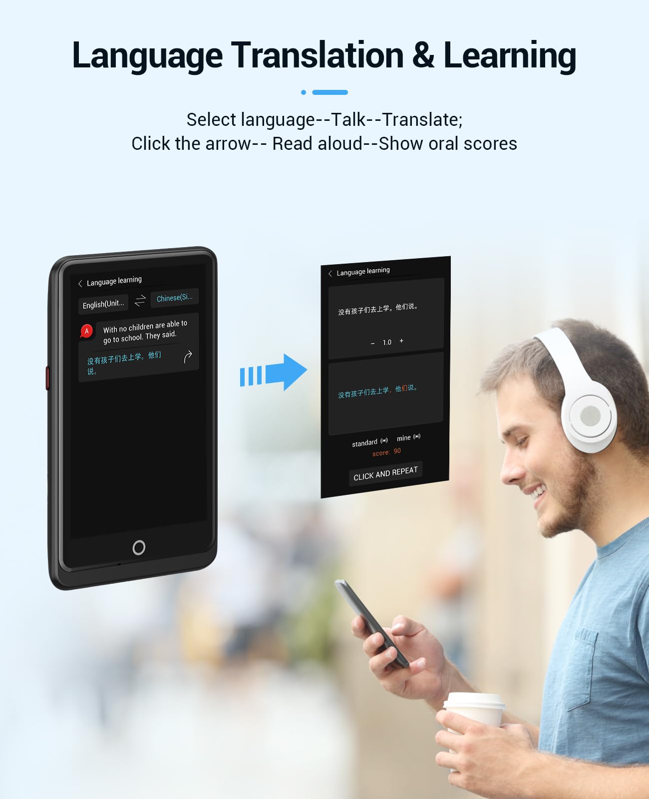 Language Translator Device,AI Inteligente Translator 2025,Support 139 Languages and Accents Portable Instant Translation with 4.1”Screen,Upgraded Chip,16GB Storage Space for Travel Business Learning