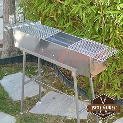 Party Griller 32â€ Stainless Steel Charcoal Grill â€“ Portable BBQ Grill, Yakitori Grill, Kebab Grill, Satay Grill. Makes Juicy Shish Kebab, Shashlik, Spiedini on the Skewer