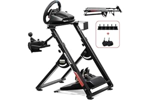 GTPLAYER Sim Racing Wheel Stand Simulator Cockpit Wheel Stand fit for Logitech G25 G27 G29 G920 G923 Thrustmaster T330TS Gaming Stand Wheel Pedals NOT Included, Deep Black With Cup Holder