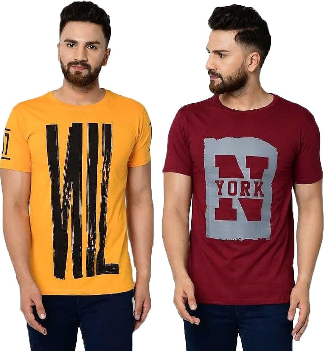 Buy Tfortees Men's Cotton Round Neck Printed Half Sleeve Combo Tshirt