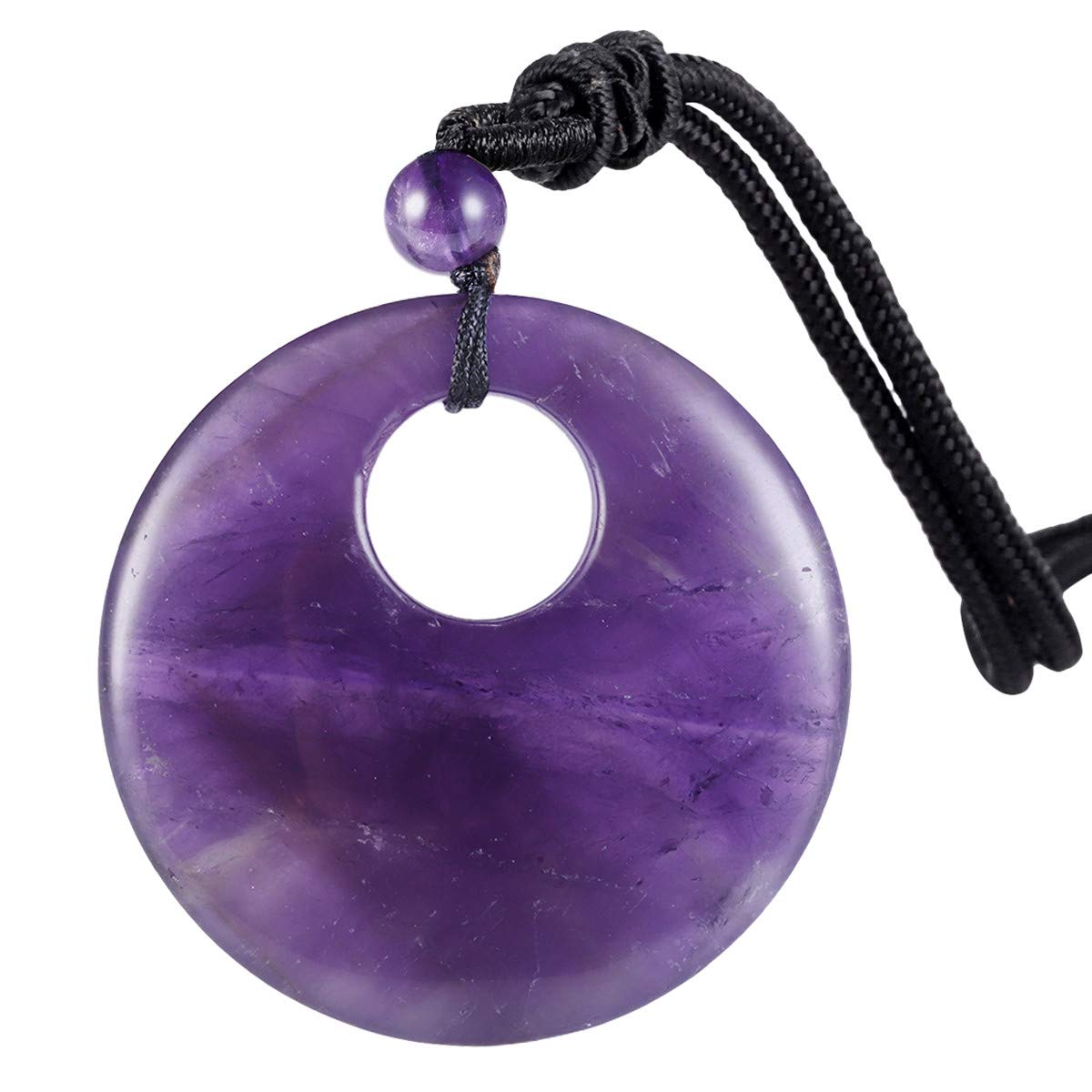 Nupuyai Amethyst Lucky Coin Pendant Necklace for Women Men, Healing Crystal Stone Donut Pendant with Adjustable Cord 70cm