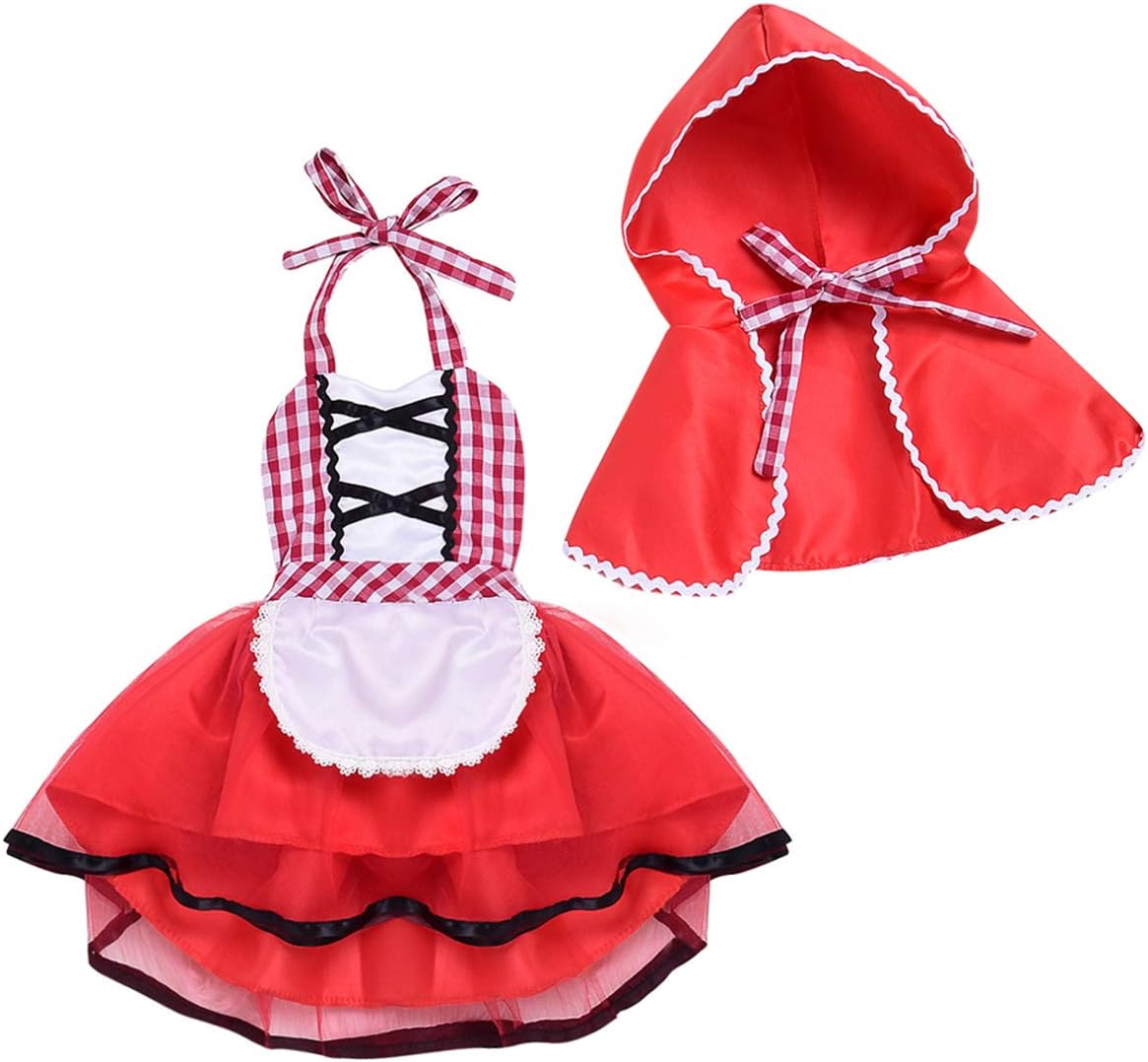 HIHCBF Baby Girls Halloween Little Red Riding Hood Costume Tutu Dress w/Cape Cloak Storybook Fairy Tale Dress Up Outfits
