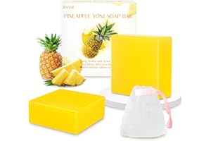 BASSI 2 PCS Yoni Soap Bars Feminine Wash, 100% Natural Organic Yoni Bar Soap for Women Ph Balance Yoni Wash Eliminates Odor Moisturizing Yoni Care Soap with Foaming Net, Pineapple Handmade Soap 3.53 OZ